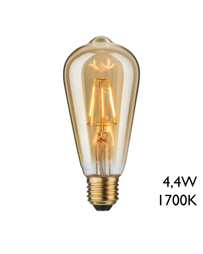 Bombilla Vintage Antorcha Ámbar 64mm filamentos LED E27 4,4W 1700K 250Lm