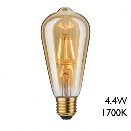 Bombilla Vintage Antorcha Ámbar 64mm filamentos LED E27 4,4W 1700K 250Lm