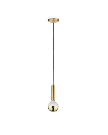 Cylinder Pendant in brass finish metal with textile cable 60W E27