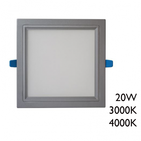 Downlight cuadrado marco gris LED 50.000h empotrable 20W de 22,5x22,5cm diver extraíble