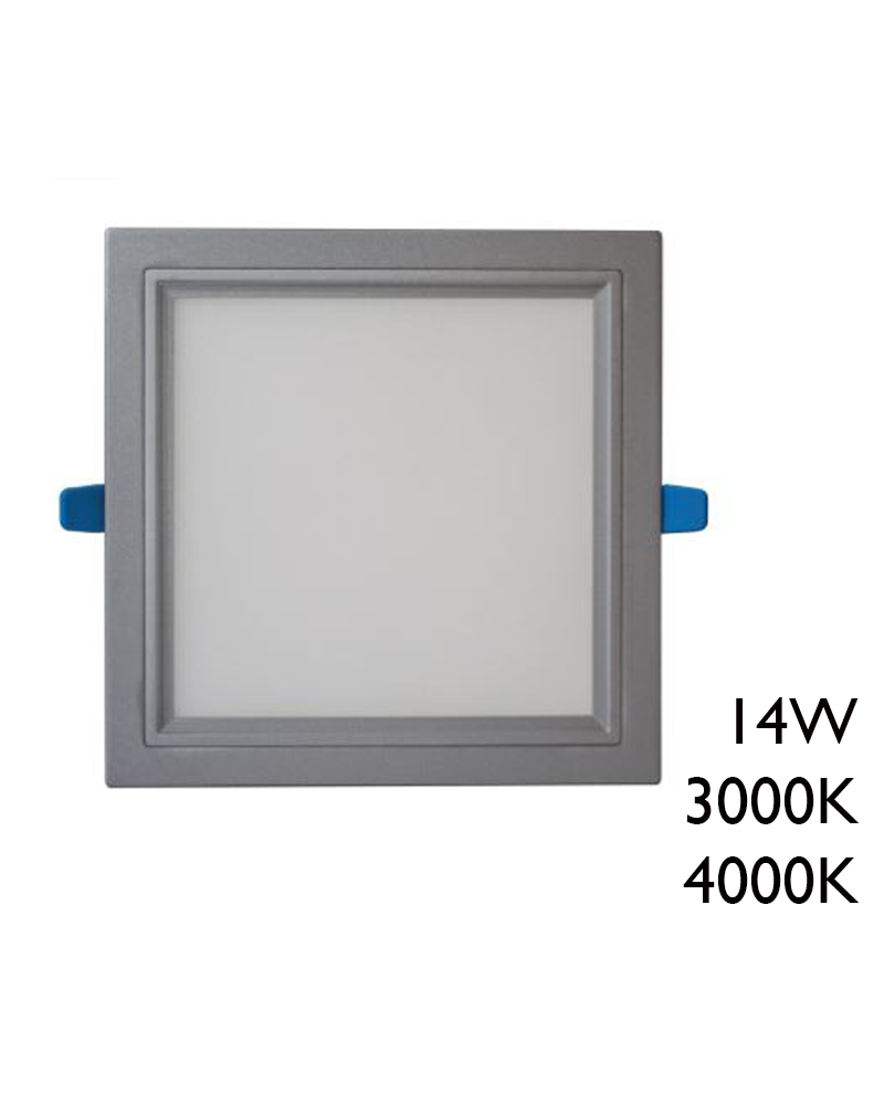 Downlight cuadrado marco gris LED 50.000h empotrable 14W de 17,5x17,5cm diver extraíble