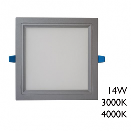 Downlight cuadrado marco gris LED 50.000h empotrable 14W de 17,5x17,5cm diver extraíble