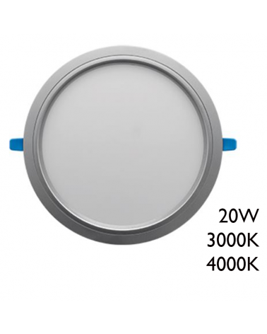 Downlight redondo marco gris LED 50.000h empotrable 20W de 22,5cm diver extraíble