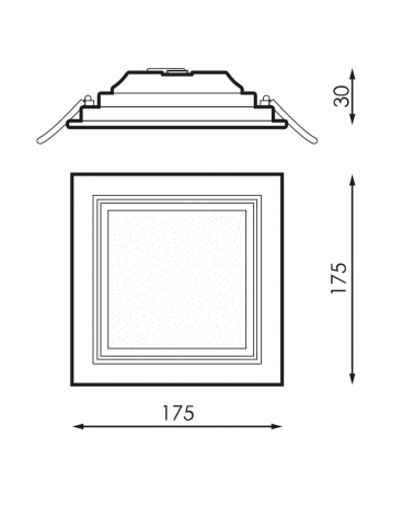 Square downlight grey frame LED 50.000h recessed 14W 17.5x17.5cm removable driver