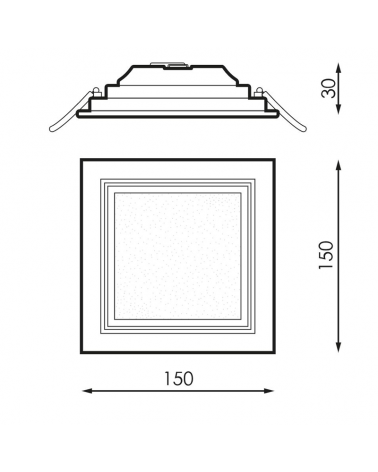 Square downlight grey frame LED 50.000h recessed 9W 15x15cm removable driver