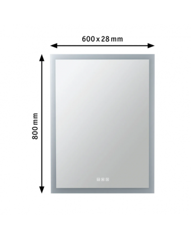 Espejo LED rectangular vertical 80x60cm Iluminado IP44 Interruptor Blanco 1600lm 230V 22W regulable