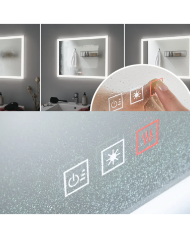 Anti-Fog LED mirror horizontal rectangular LED 60x80cm Illuminated IP44 White Switch 1600lm 230V 22W dimmable