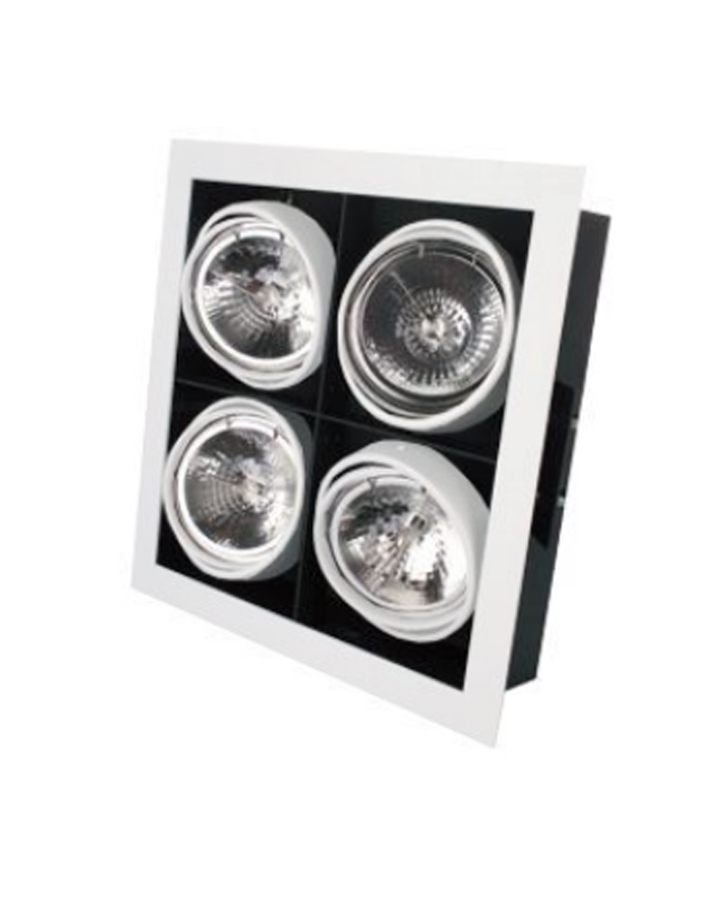 Cardan empotrable aro cuádruple de acero basculante 4 bombillas GX5.3 AR111