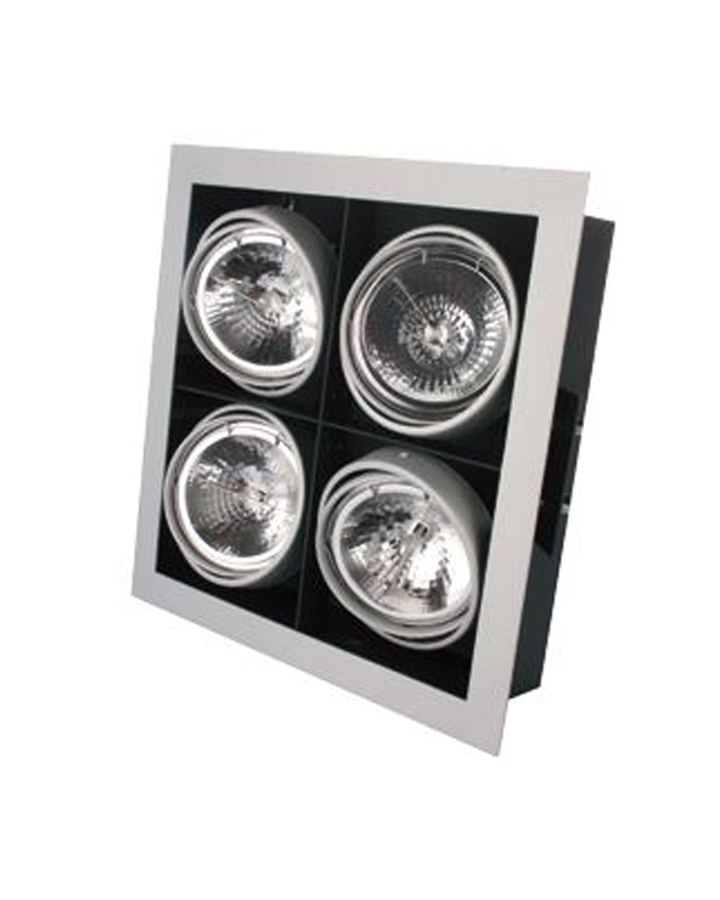 Recessed cardan quadruple tilting steel ring 4 bulbs GX5.3 AR111