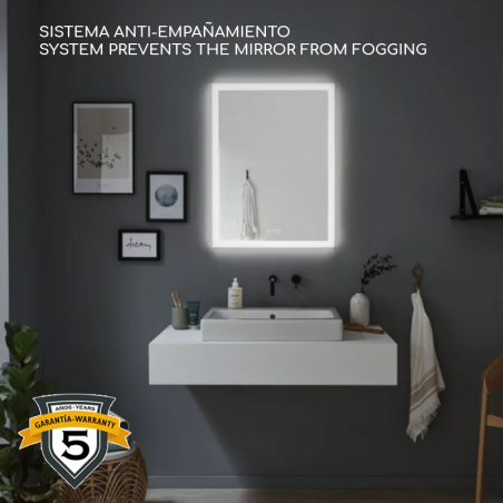 Anti-Fog LED mirror vertical rectangular 80x60cm Illuminated IP44 system without fogging 1600lm 230V 22W dimmable