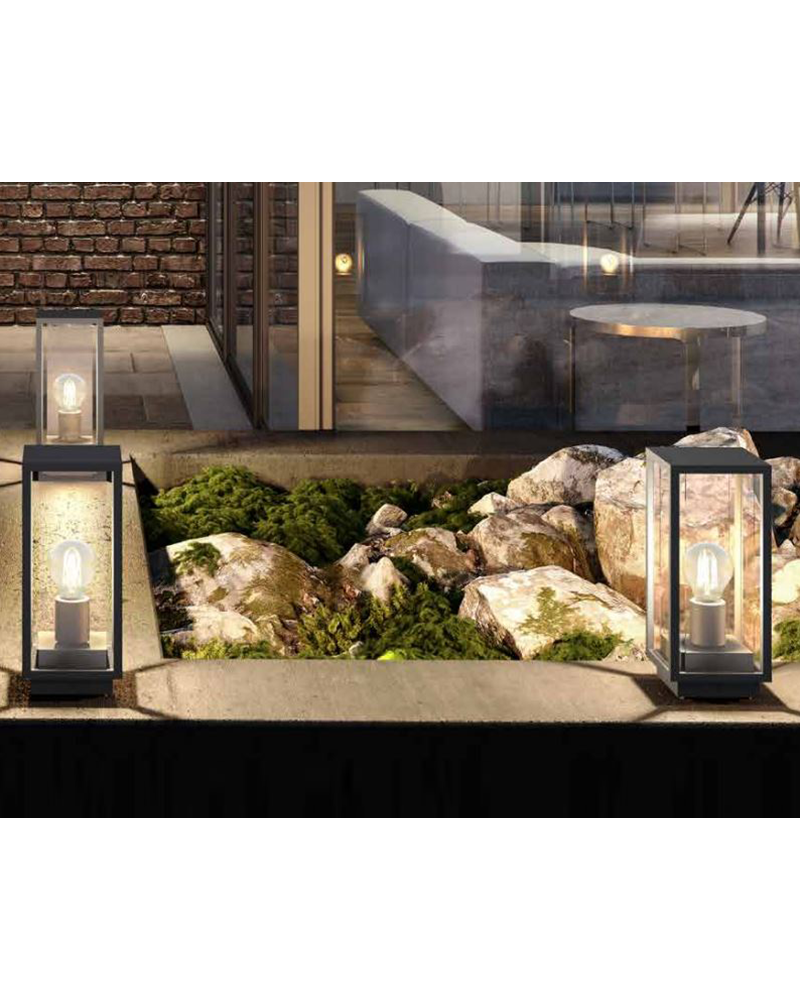 Wall lamp E27 exterior in grey aluminum and glass IP54