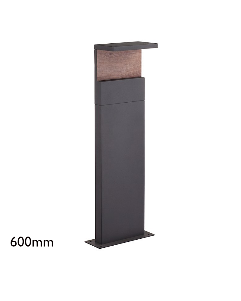 Outdoor LED lawn lamp 60cm 13W 3000K grey aluminum and wood IP65
