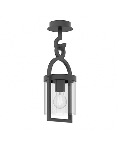 Outdoor hanging lamp 44.5cm E27 in grey aluminum and transparent glass IP54