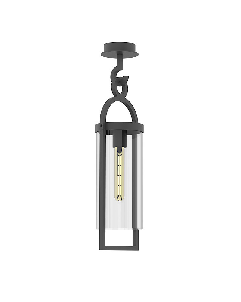Outdoor hanging lamp 62cm E27 in grey aluminum and transparent glass IP54