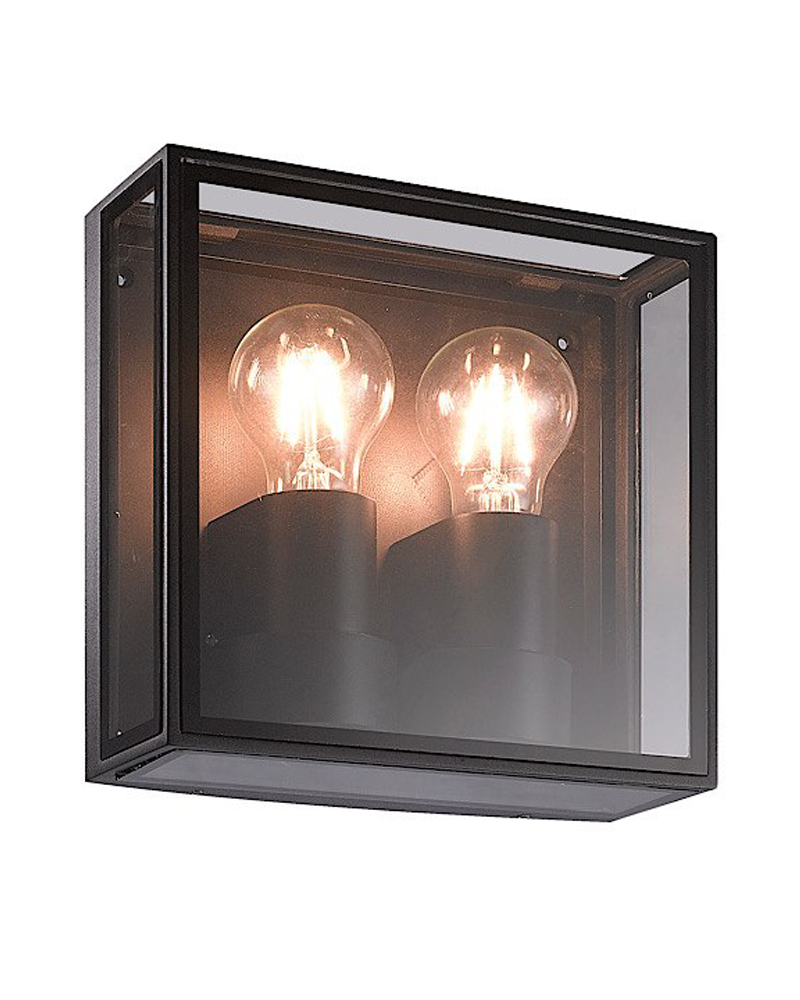 Outdoor wall lamp 22cm in aluminum and glass for two E27 IP65 bulbs