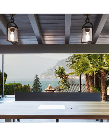 Outdoor hanging lamp 44.5cm E27 in grey aluminum and transparent glass IP54