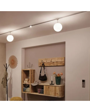 Foco para carril de vidrio opal y metal cromo E14 10W