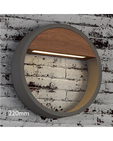 LED outdoor wall lamp Ø22cm in grey aluminum and natural wood 10W 3000K IP65