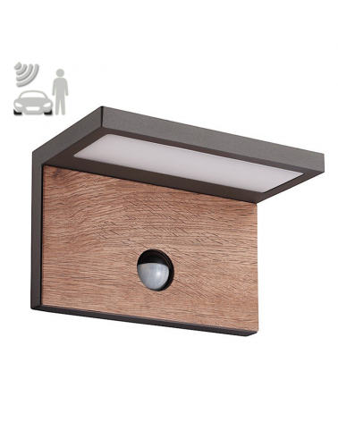 LED Outdoor wall lamp 15W 3000K in grey aluminum and wood IP54 with motion sensor