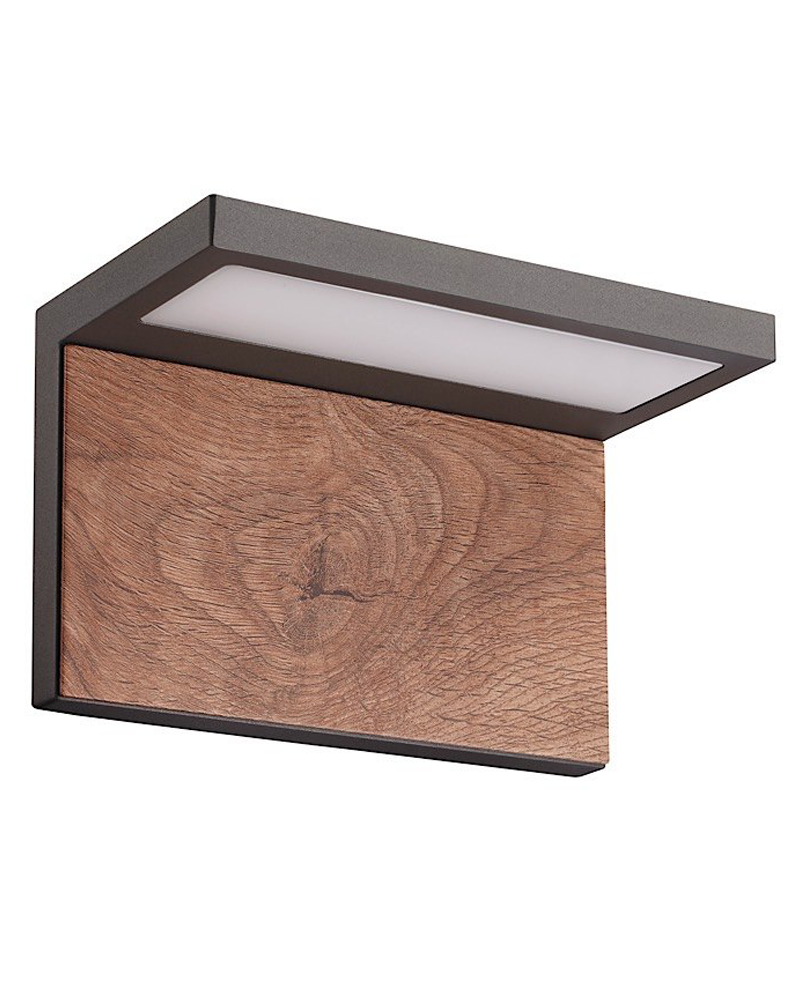 Aplique de exterior LED 13W 3000K de aluminio gris y madera IP65