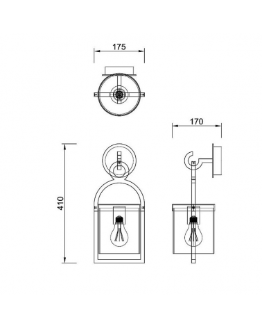 Aplique de exterior 41cm E27 de aluminio gris y cristal transparente IP54