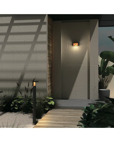 LED Outdoor wall lamp 15W 3000K in grey aluminum and wood IP54 with motion sensor