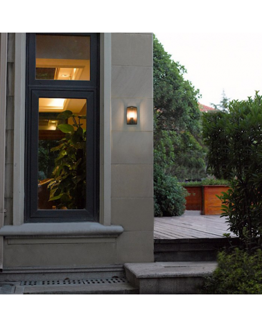 Aplique de exterior 30cm E27 de aluminio gris y cristal IP54