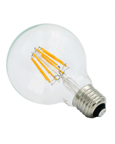 LED vintage Globe Light Bulb 80 mm. LED filaments Dimmable LED E27 6W 2200K 1050 Lm.