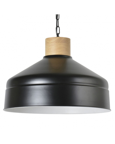 Lámpara de techo 45cm de metal negro decoración madera E27 60W