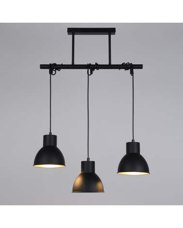 Lámpara de techo 55cm con tres pantallas ajustables en altura de metal negro estilo nórdico E27 60W