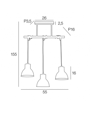 Lámpara de techo 55cm con tres pantallas ajustables en altura de metal negro estilo nórdico E27 60W