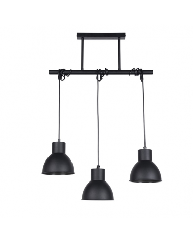 Ceiling lamp 55cm with three height-adjustable shades in black metal Nordic style E27 60W