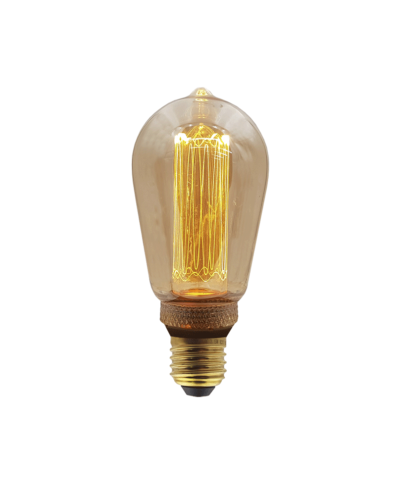 Bombilla Vintage Antorcha Ámbar 64mm filamentos LED Graduable Regulable LED E27 3,5W 3600K 120 Lm.