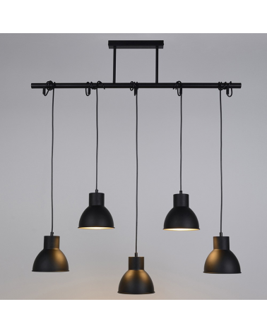 Lámpara de techo 98cm con cinco pantallas ajustables en altura de metal negro estilo nórdico E27 60W