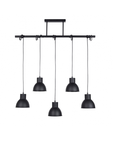 Ceiling lamp 55cm with five height-adjustable shades in black metal Nordic style E27 60W