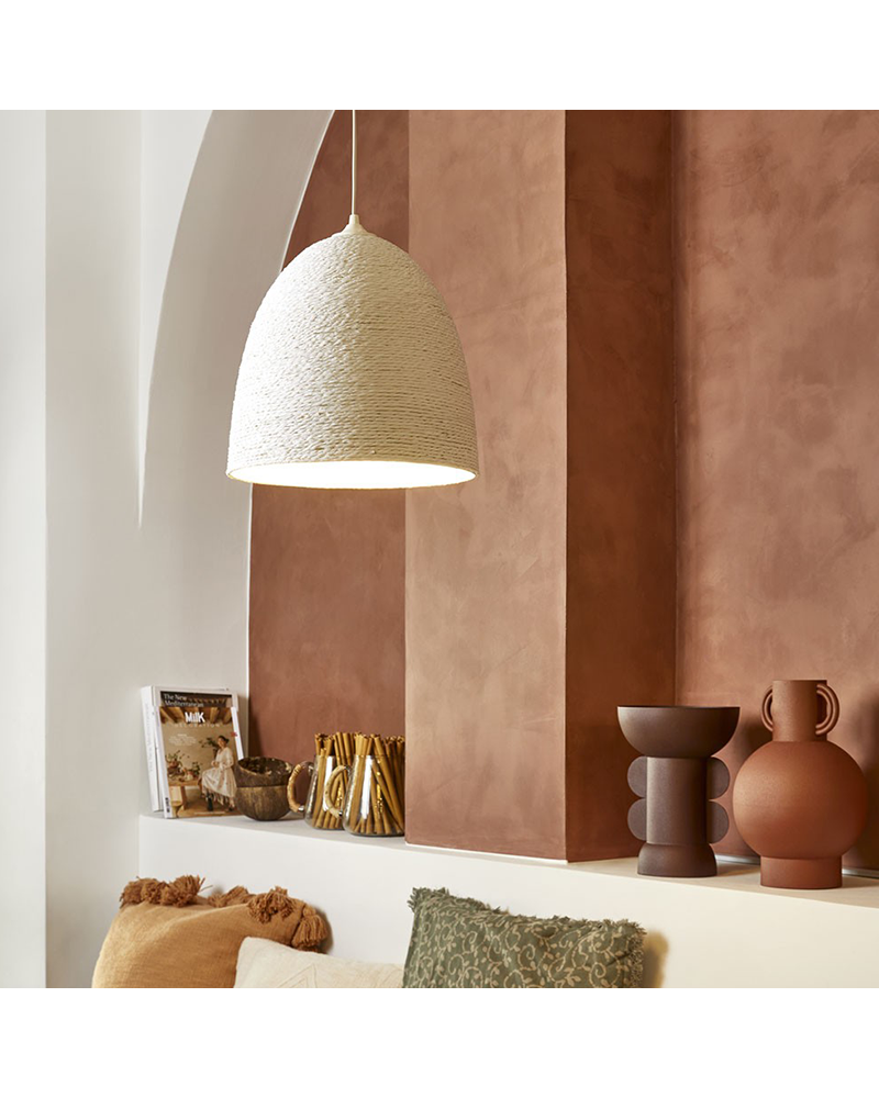 Lámpara de techo 31cm forma de cúpula de cuerda acabado blanco E27 100W