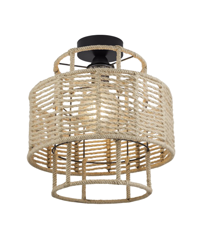 Ceiling lamp shade two widths of 30cm metal and rope 60W E27
