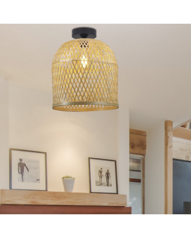 Ceiling light 29,5cm metal and rattan lampshade 60W E27
