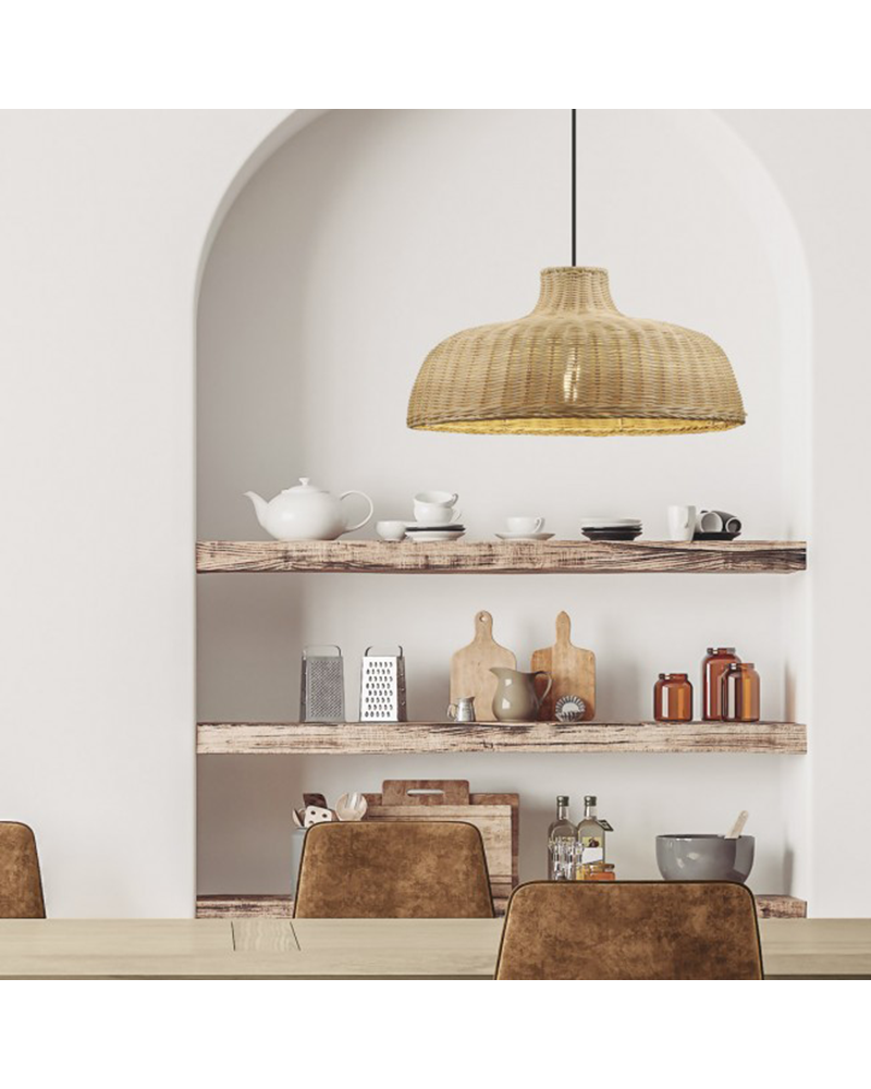 Ceiling lamp 46cm metal and wicker natural finish 60W E27