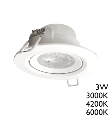 Recessed downlight 6.9cm round LED 3W 120° oscillating white