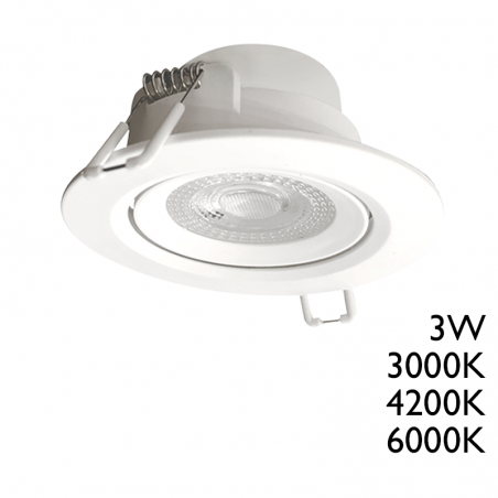 Recessed downlight 6.9cm round LED 3W 120° oscillating white