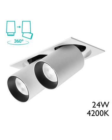Double LED spotlight 2x12W 18.5cm convertible into a 360º white spotlight 4200º K 2360Lm