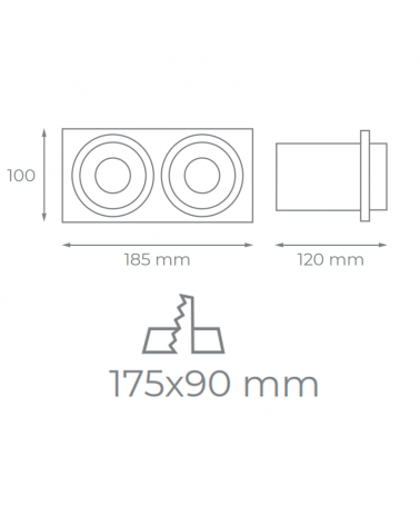 Double LED spotlight 2x12W 18.5cm convertible into a 360º white spotlight 4200º K 2360Lm