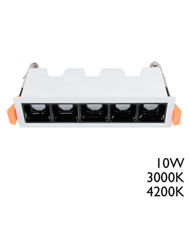 Linear LED Recessed Downlight 10W UGR19 anti-glare 120º 5 spotlights