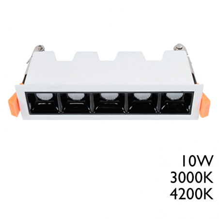 Lineal LED Downlight Empotrable 10W UGR19 antideslumbramiento 120º 5 focos