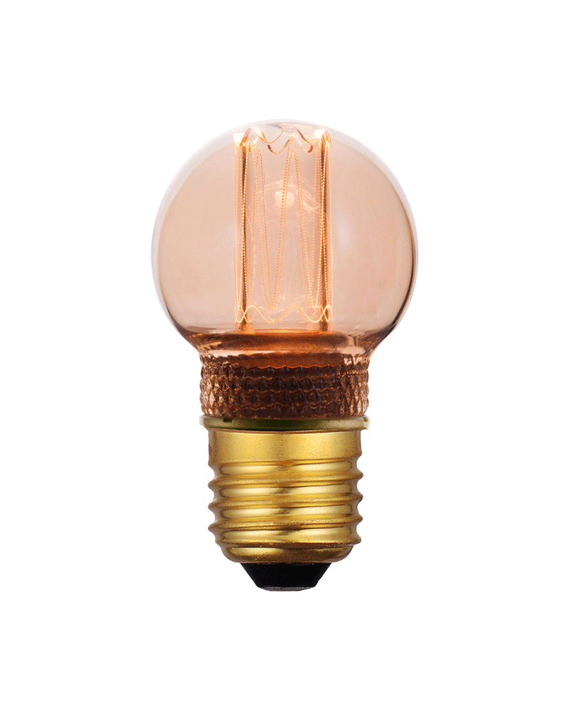 LED vintage golf ball Amber Bulb 45 mm. Dimmable LED filaments Dimmable LED E27 2.3W 3600K 70 Lm.