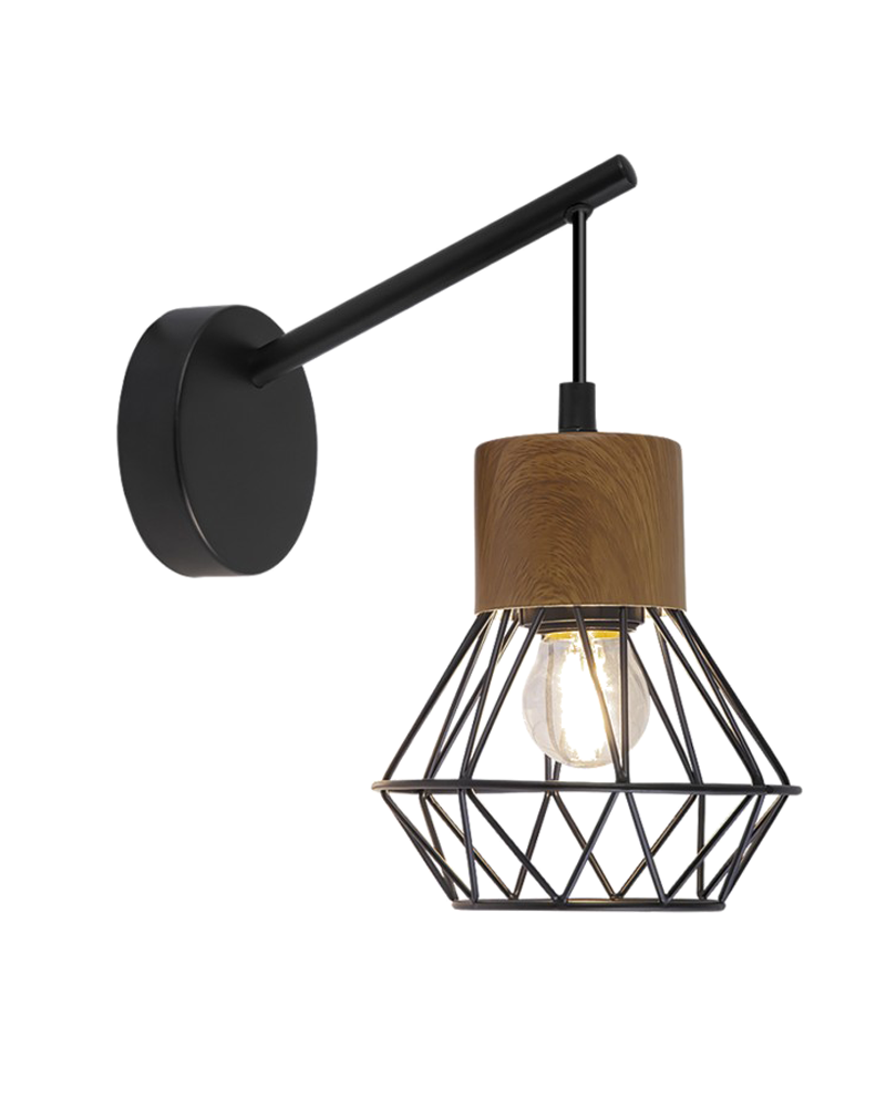 Aplique de pared 26cm de metal y madera E27 60W