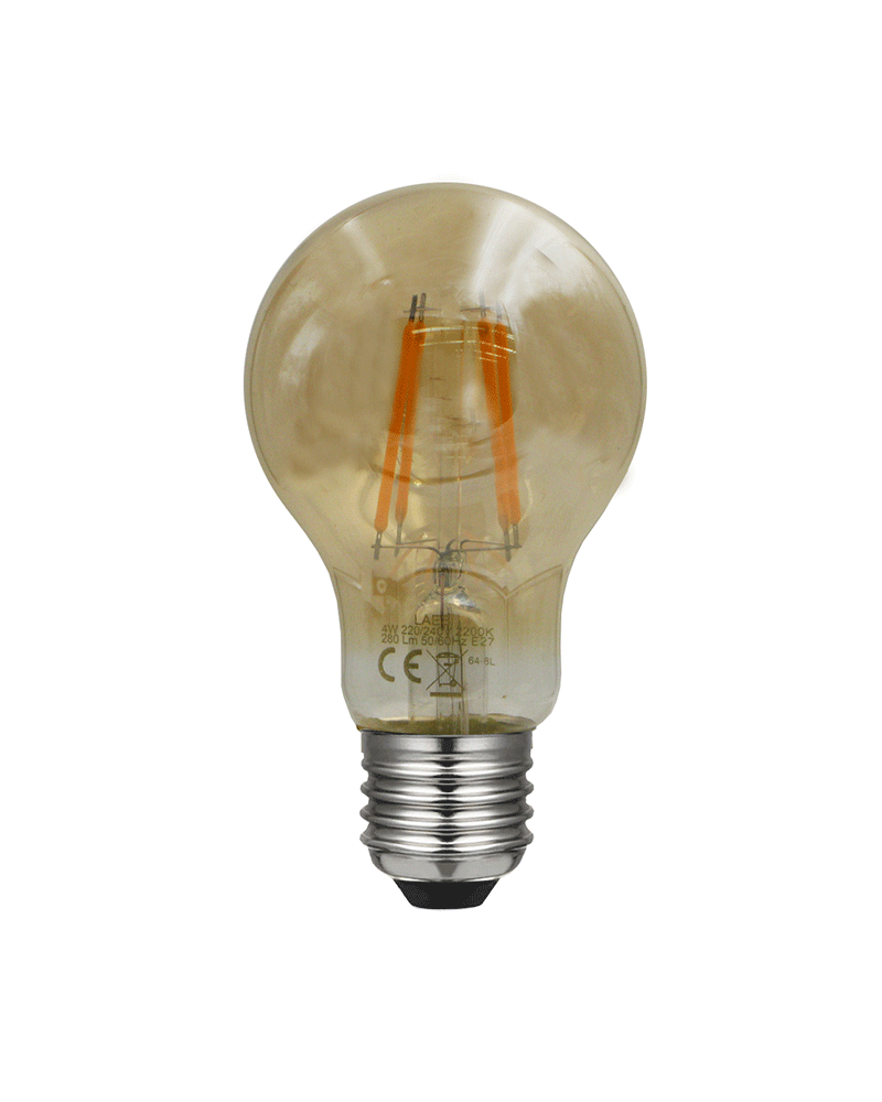 LED vintage Amber Standard Bulb 60 mm. LED filaments E27 4W 2200K 280 Lm.