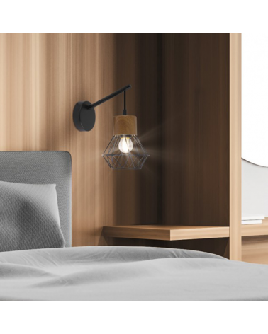 Aplique de pared 26cm de metal y madera E27 60W