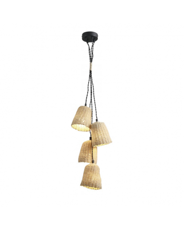 Ceiling lamp with four rattan lampshades E14 40W